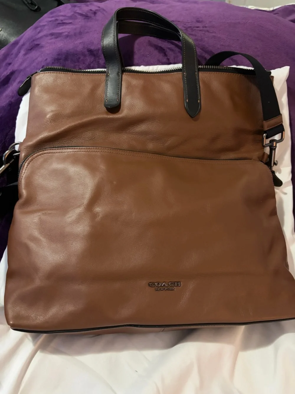 Coach Brown Leather Laptop Tote with Black Handles